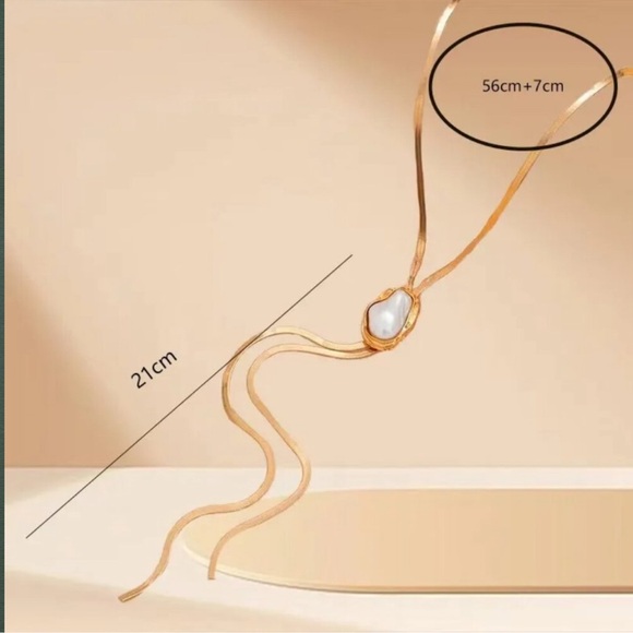 NEW 18K Gold Plated Baroque Pearl Bolo Lariat Statement Necklace - Picture 3 of 3